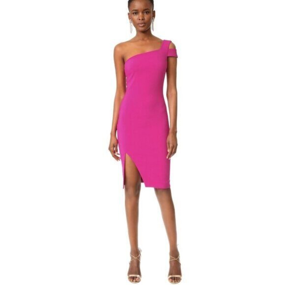 Likely Packard Dress Size 12 One Shoulder Fuchsia Pink Mid Length Slit New - Picture 12 of 12